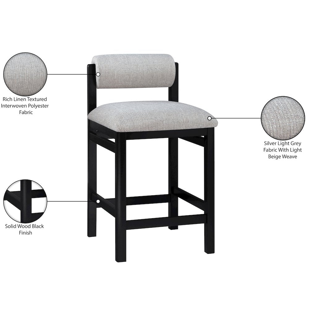 Roundhill Grey Linen Textured Fabric Upholstered Counter Stool