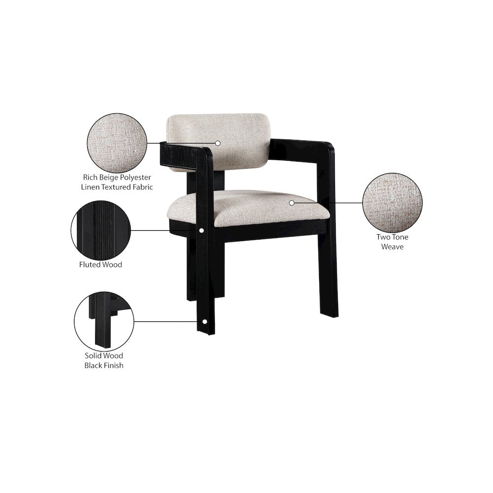 Sacha Beige Linen Textured Fabric Dining Chair, Set of 2