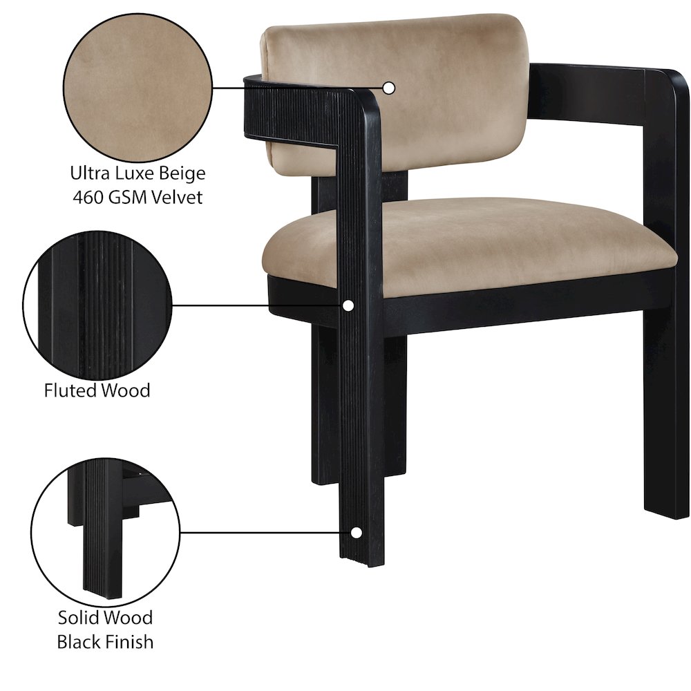 Sacha Beige Velvet Dining Chair, Set of 2