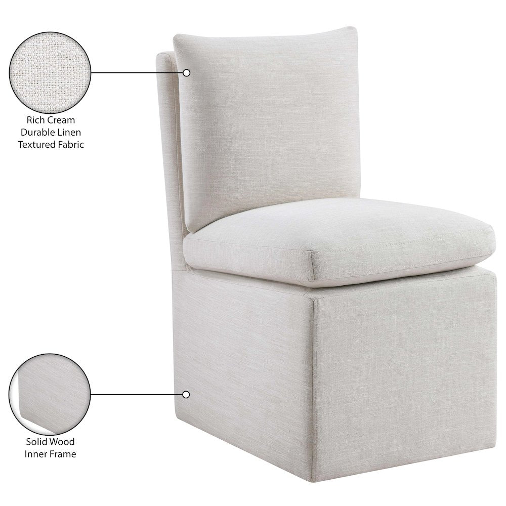 Nelori Cream Linen Textured Performance Fabric Dining Chair, Set of 2