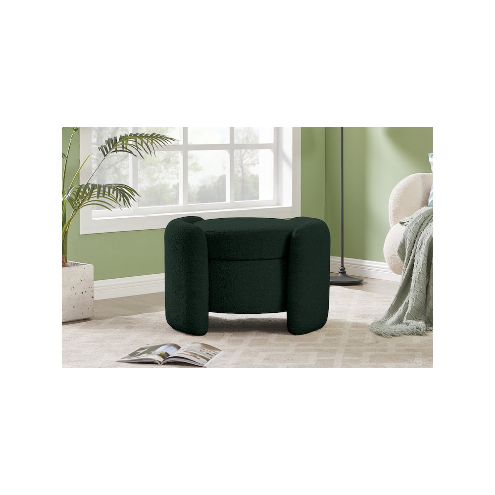 Horizon Green Boucle Fabric Ottoman
