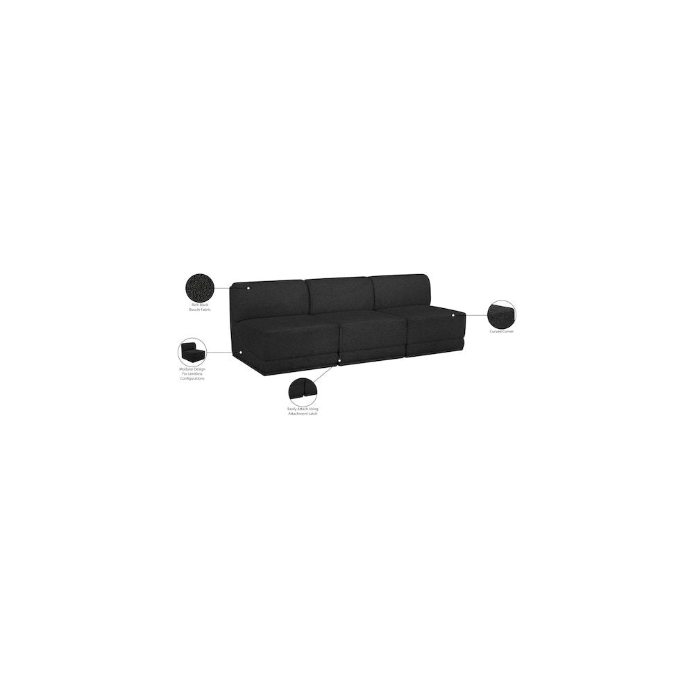 Ollie Black Boucle Fabric Modular Sofa