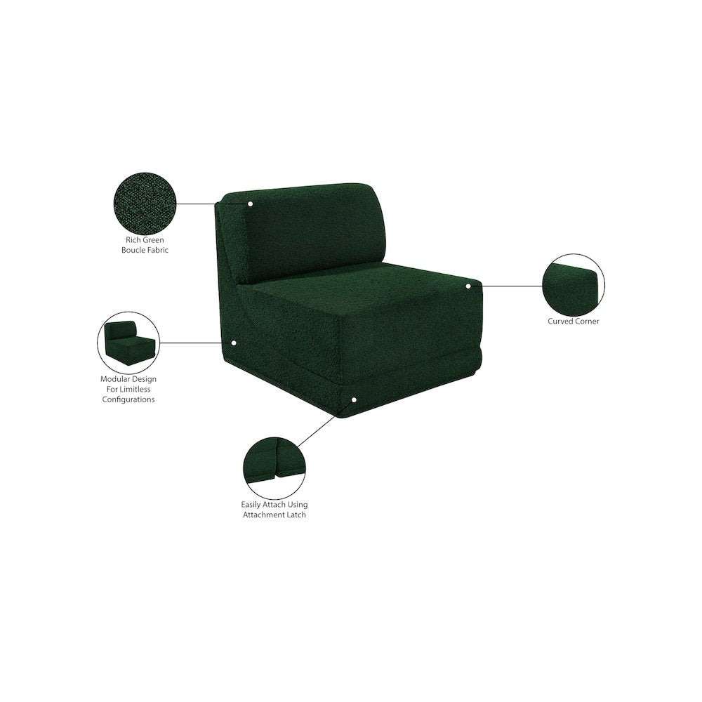 Ollie Green Boucle Fabric Armless
