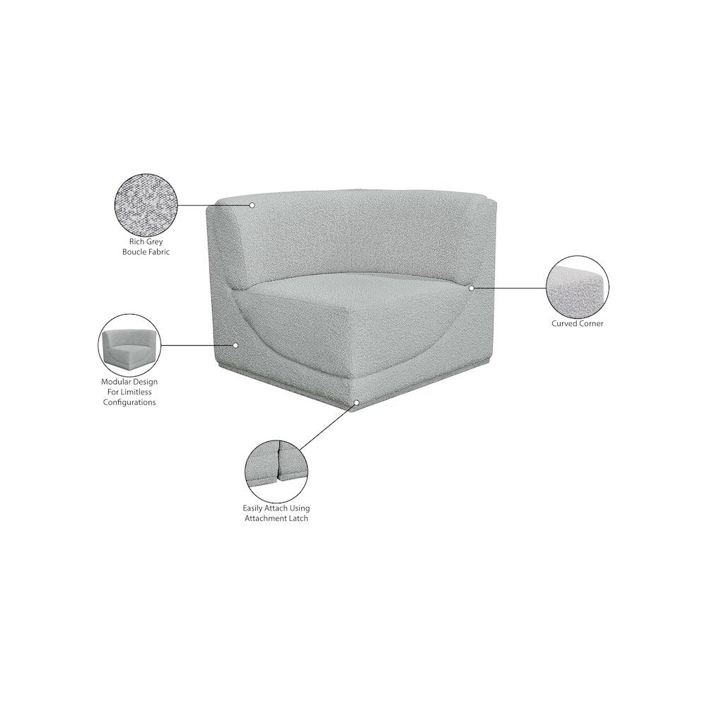 Ollie Grey Boucle Fabric Corner