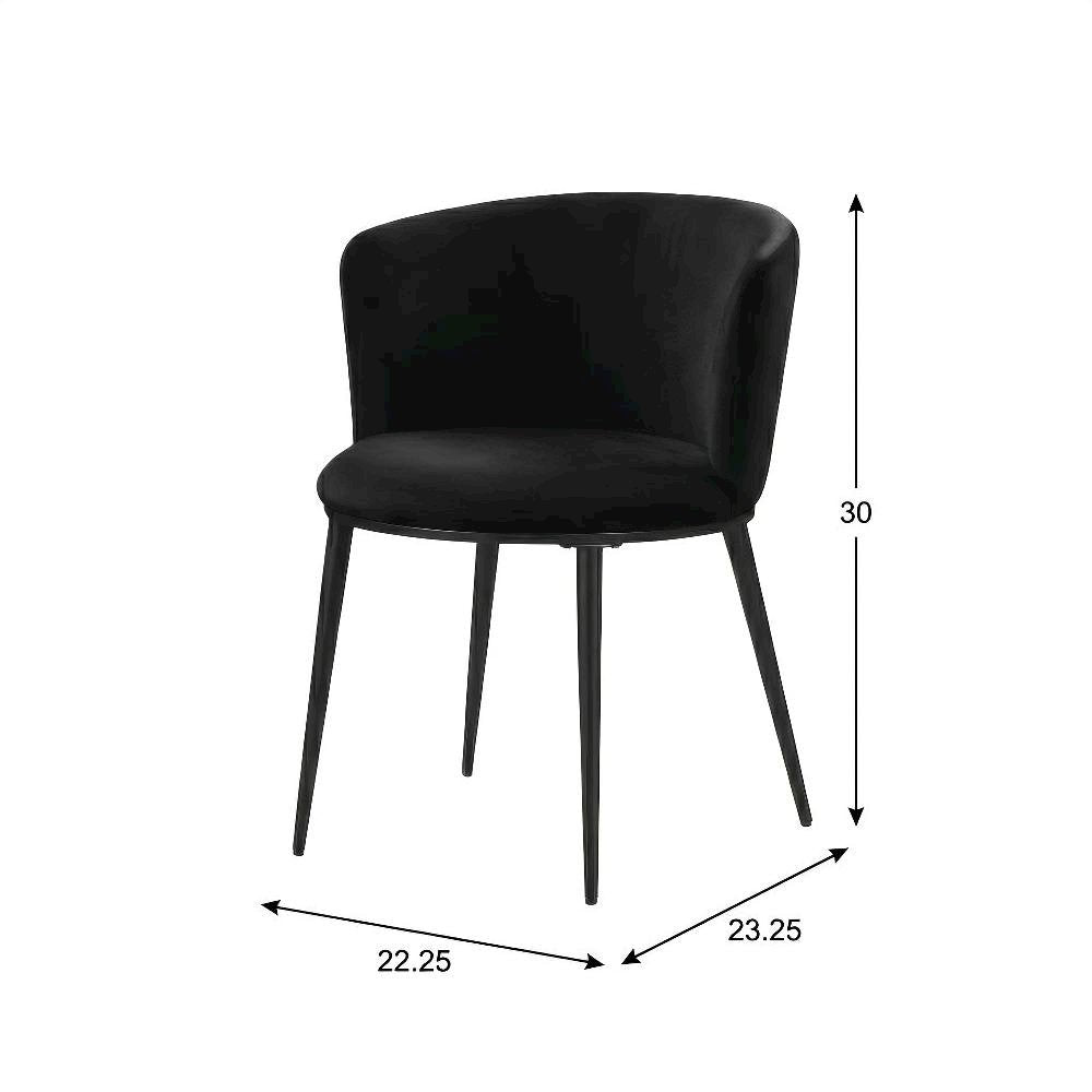 Matte Black Velvet Dining Chairs Set of 2 with Contemporary Back Height