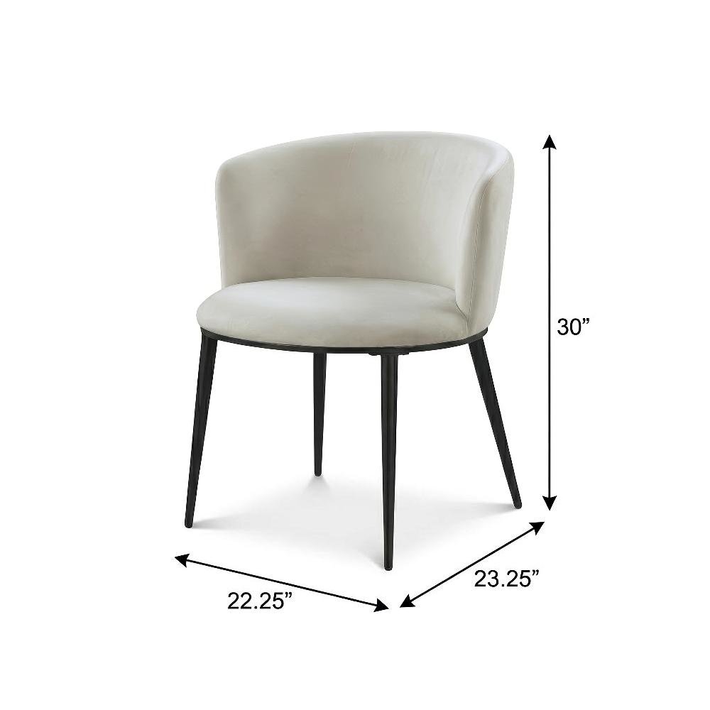 Matte Black Velvet Dining Chair Set of 2 with Cushioned Seat