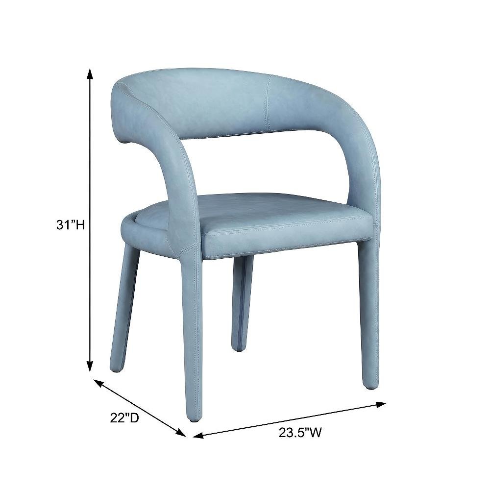 Light Blue Vegan Leather Dining Chair with Armrests Contemporary Seating SKU