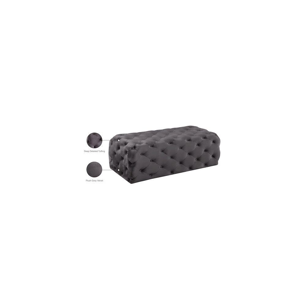 Casey Grey Velvet Ottoman/Bench