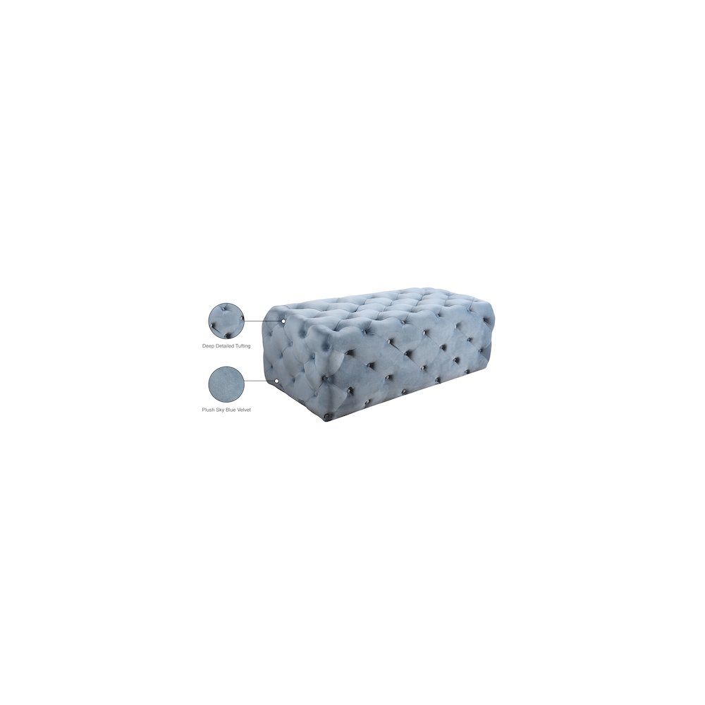 Casey Sky Blue Velvet Ottoman/Bench