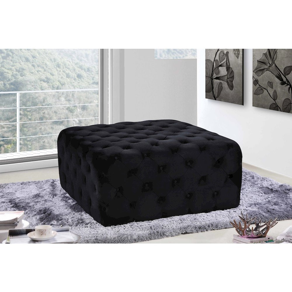 Ariel Black Velvet Ottoman/Bench