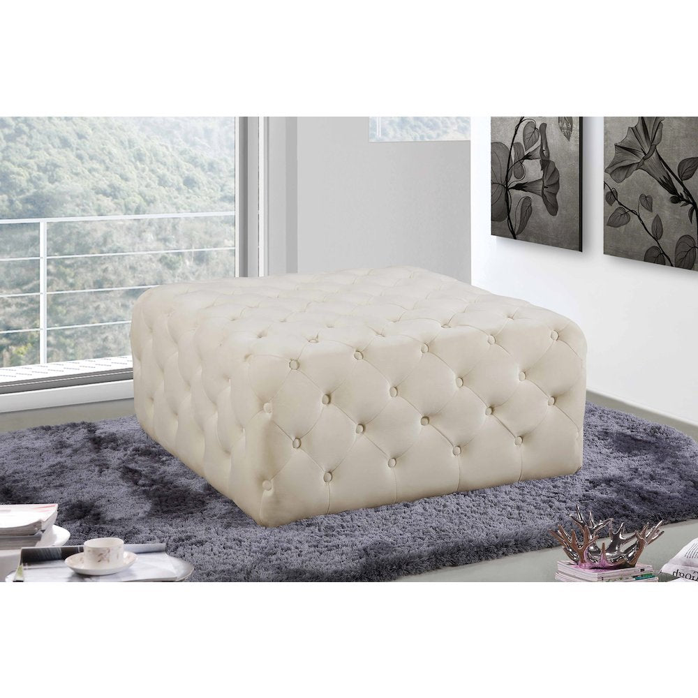 Ariel Cream Velvet Ottoman/Bench