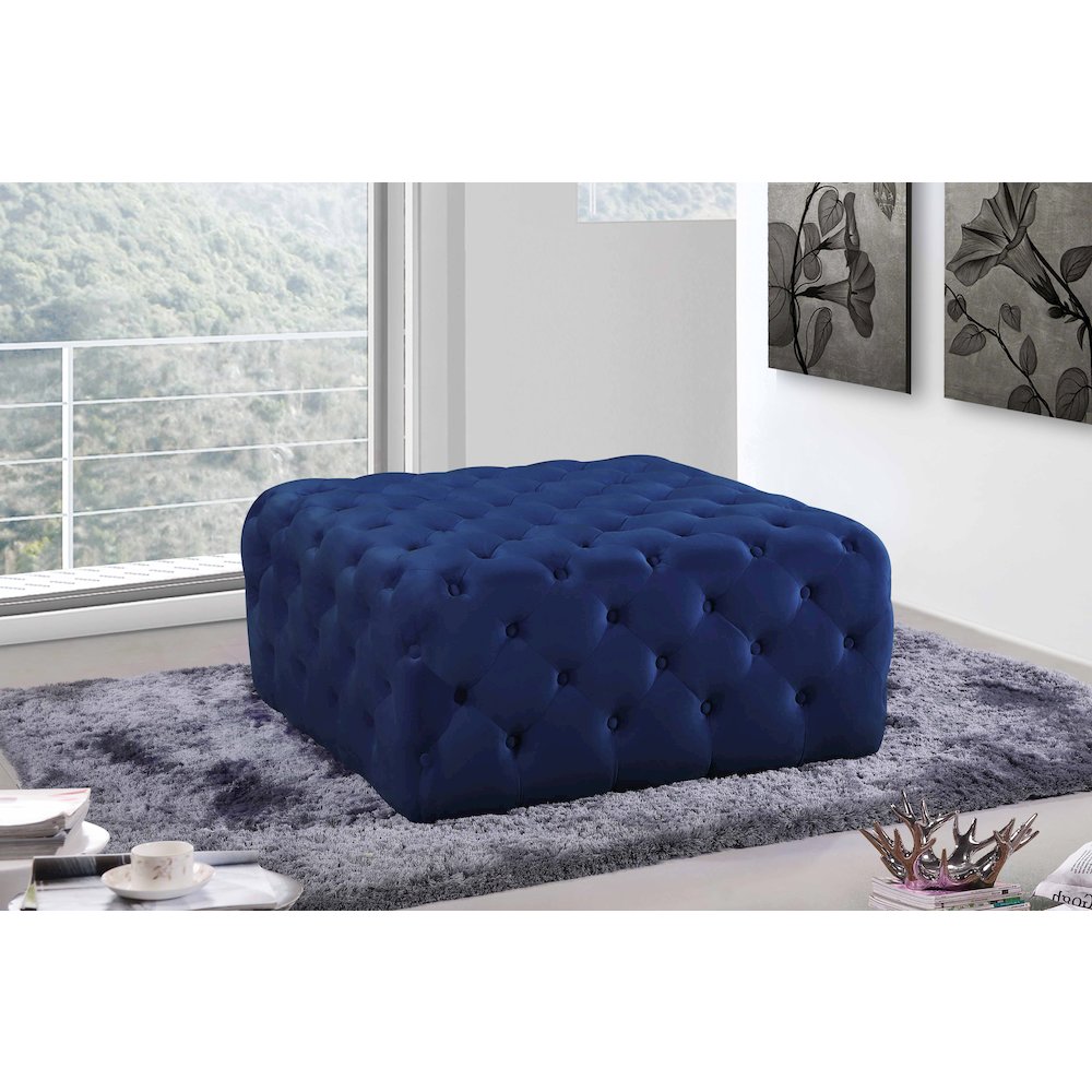 Ariel Navy Velvet Ottoman/Bench