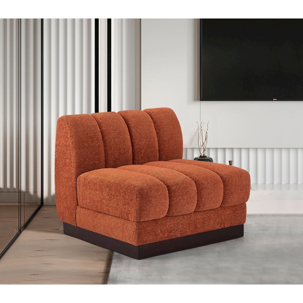 Quinn Cognac Chenille Fabric Armless Chair