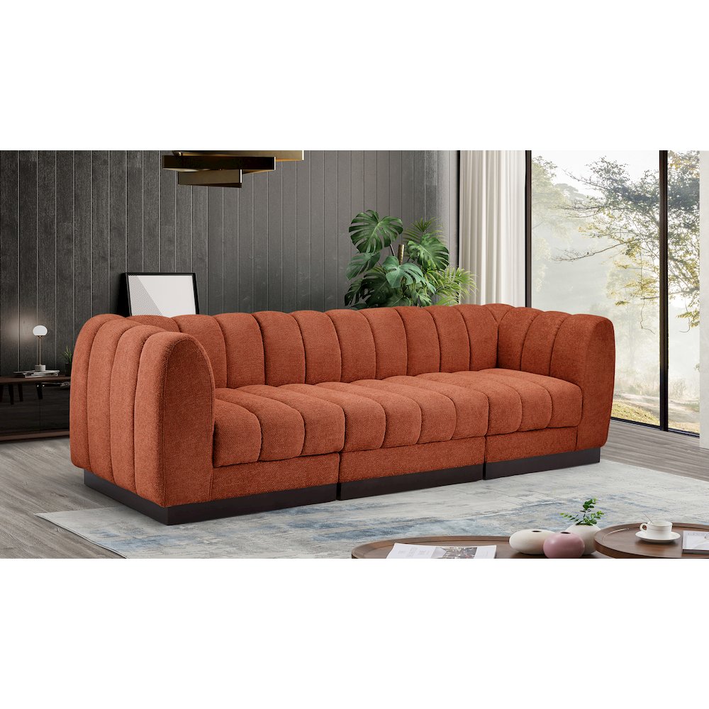 Quinn Cognac Chenille Fabric Modular Sofa