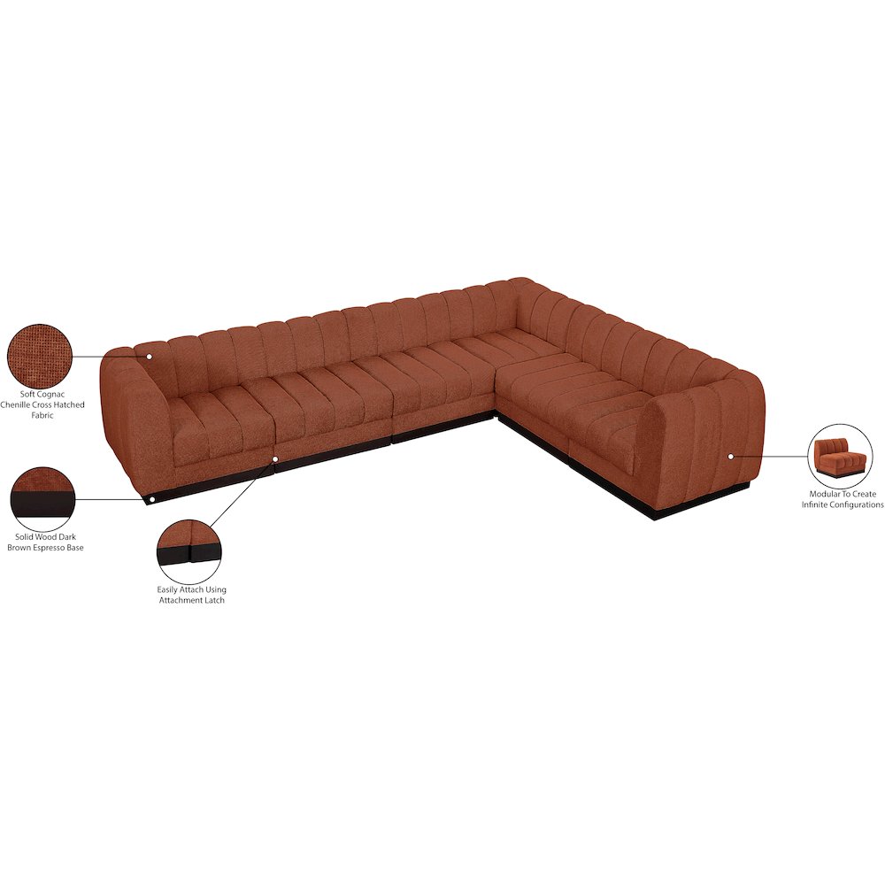 Quinn Cognac Chenille Fabric Modular Sectional