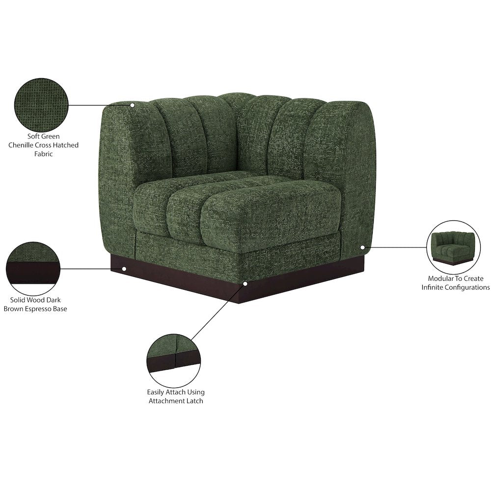 Quinn Green Chenille Fabric Corner Chair