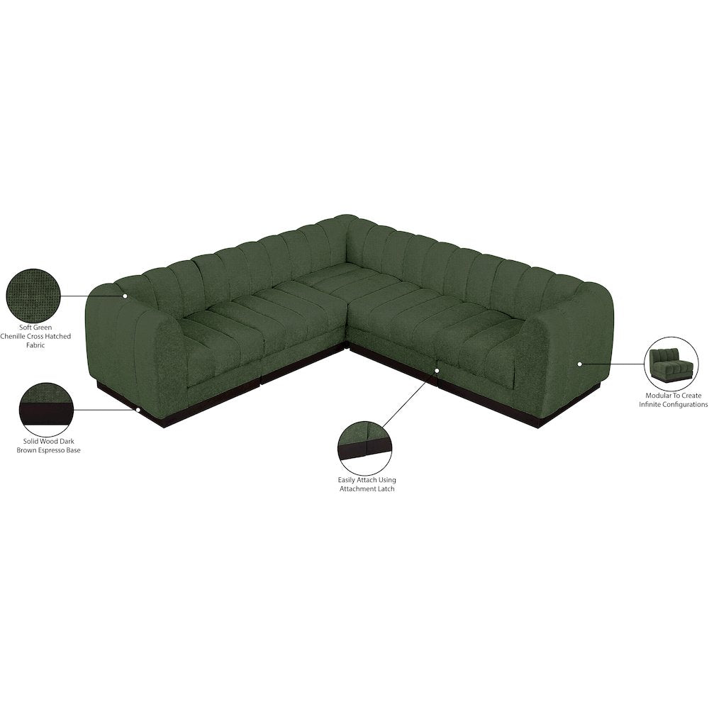Quinn Green Chenille Fabric Modular Sectional
