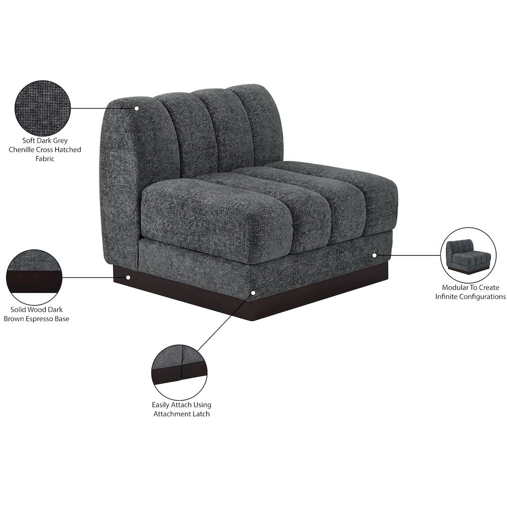 Quinn Grey Chenille Fabric Armless Chair