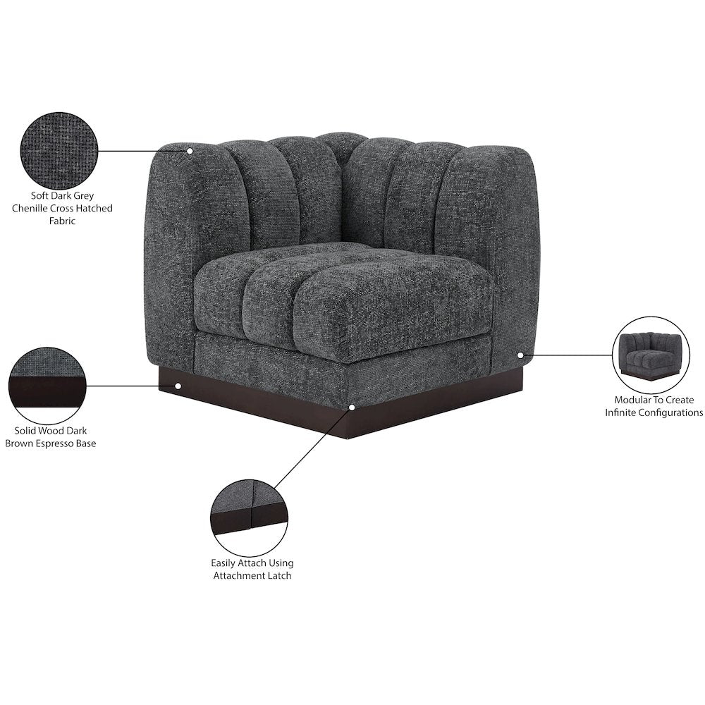 Quinn Grey Chenille Fabric Corner Chair