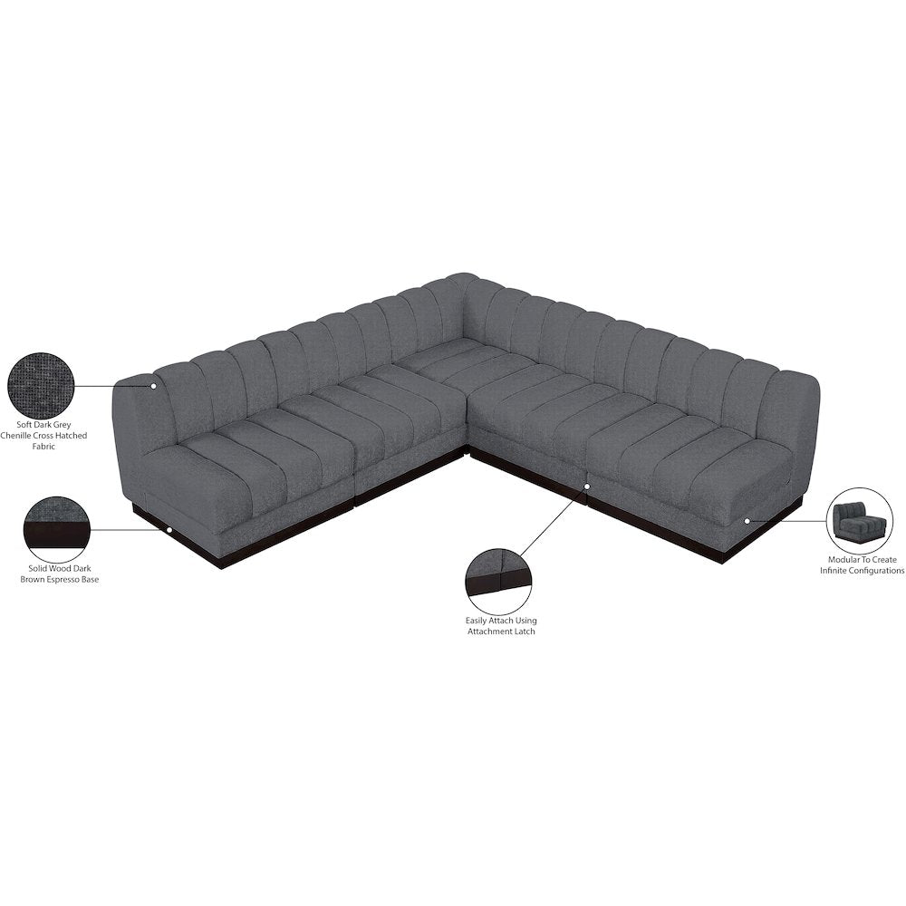 Quinn Grey Chenille Fabric Modular Sectional
