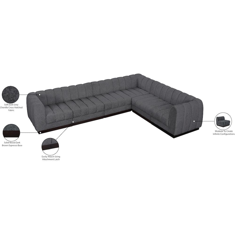 Quinn Grey Chenille Fabric Modular Sectional