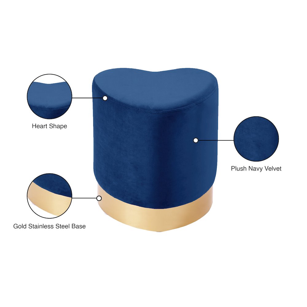 Heart Navy Velvet Ottoman/Stool