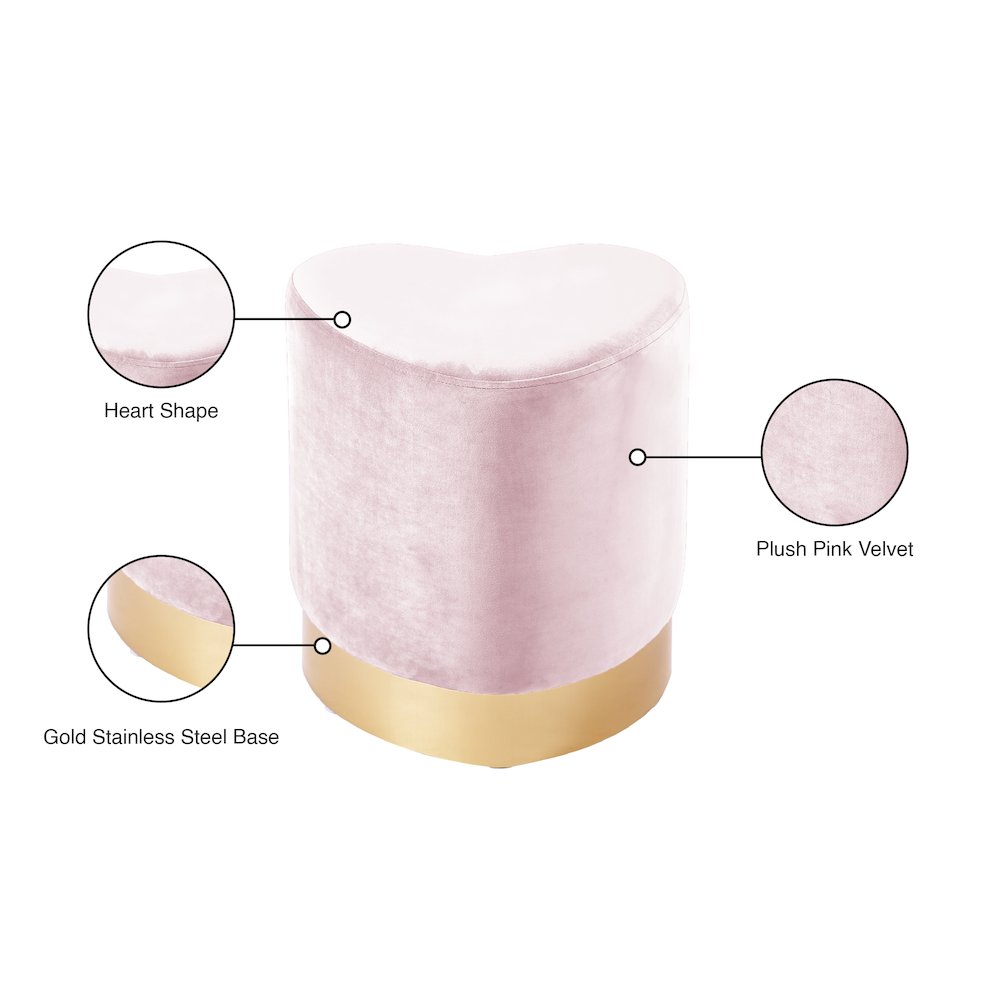 Heart Pink Velvet Ottoman/Stool