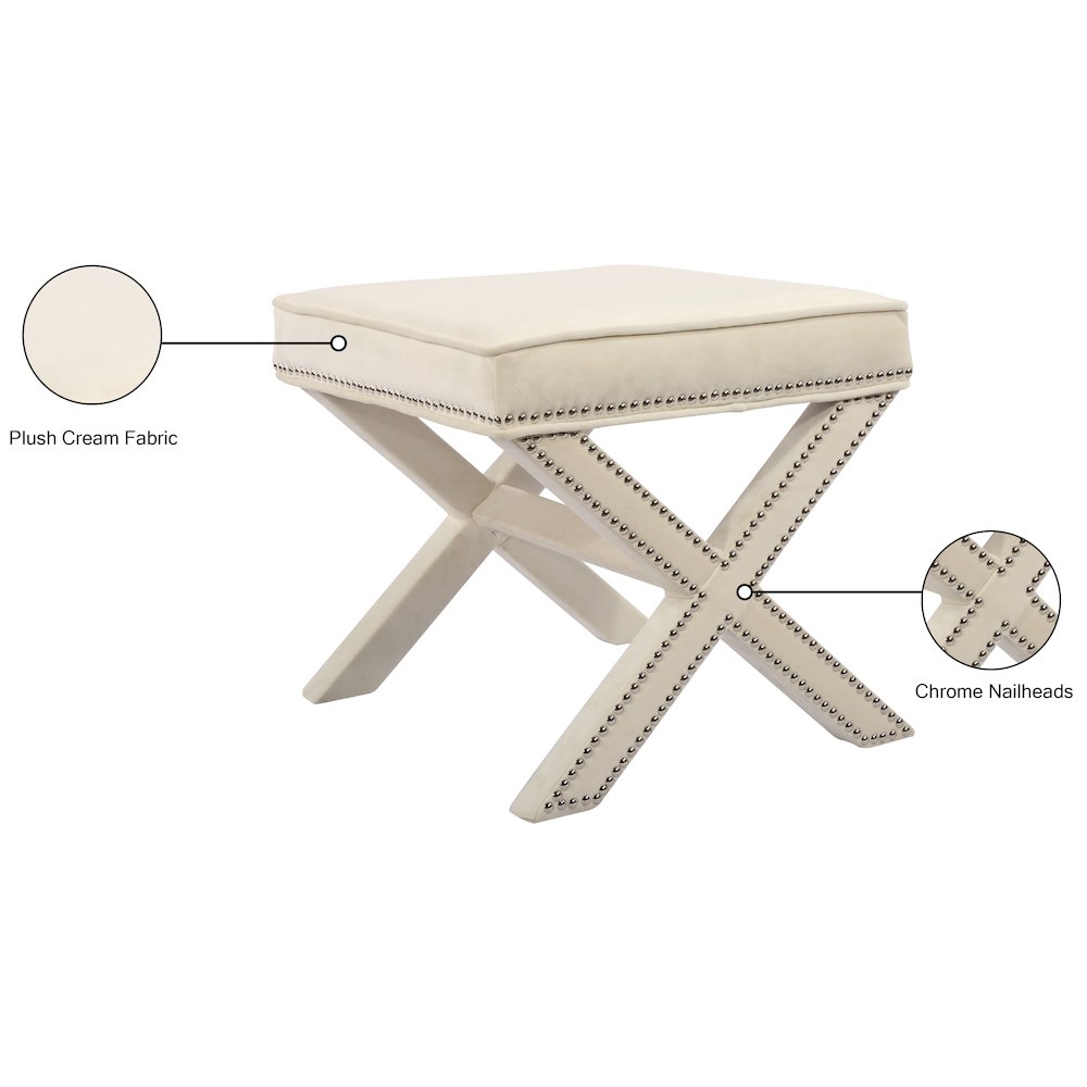 Nixon Cream Velvet Ottoman/Bench