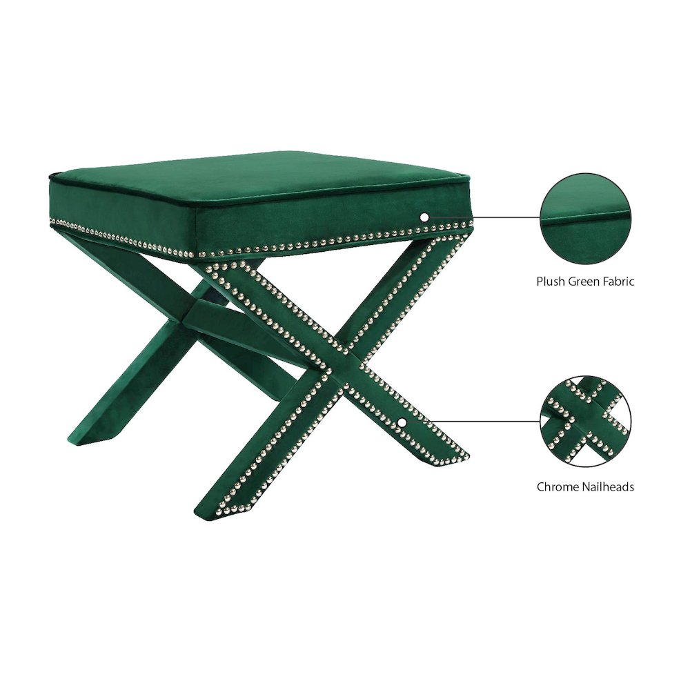Nixon Green Velvet Ottoman/Bench