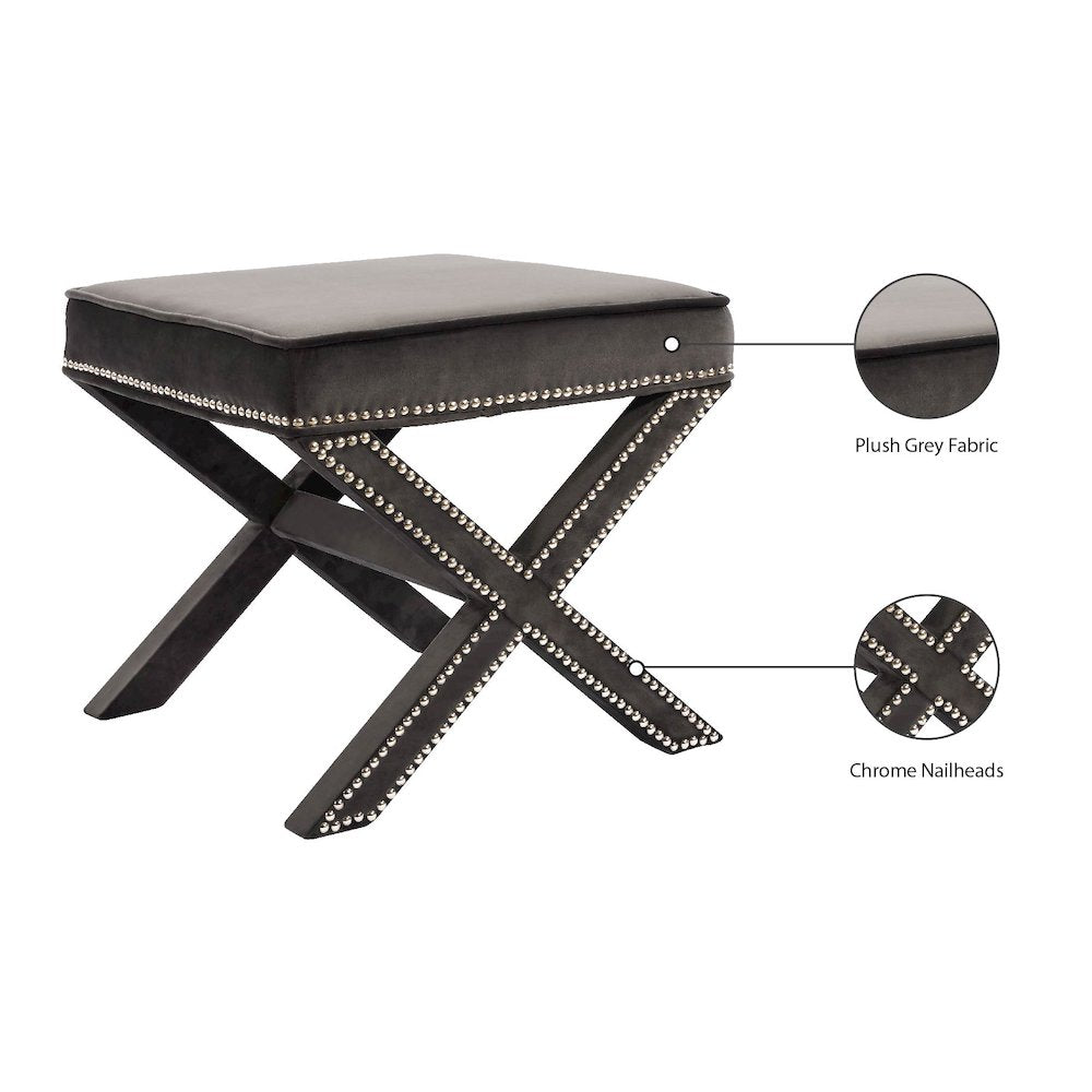 Nixon Grey Velvet Ottoman/Bench