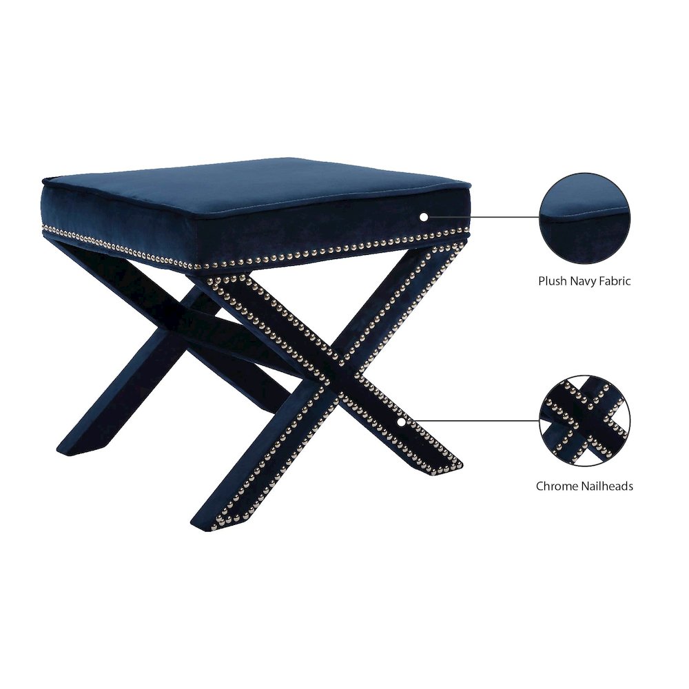 Nixon Navy Velvet Ottoman/Bench