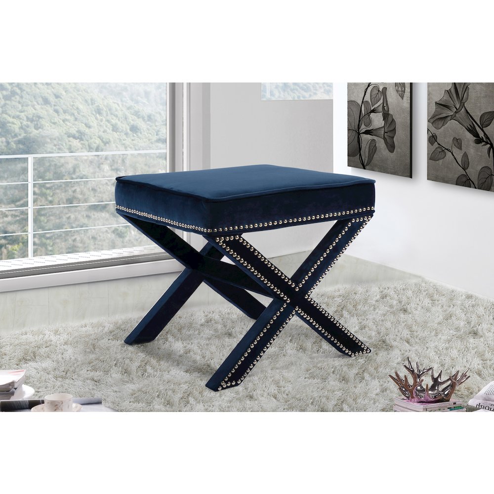 Nixon Navy Velvet Ottoman/Bench