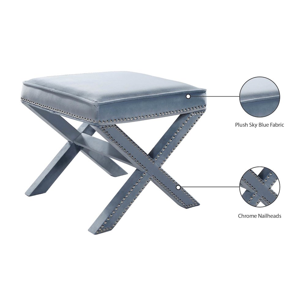 Nixon Sky Blue Velvet Ottoman/Bench