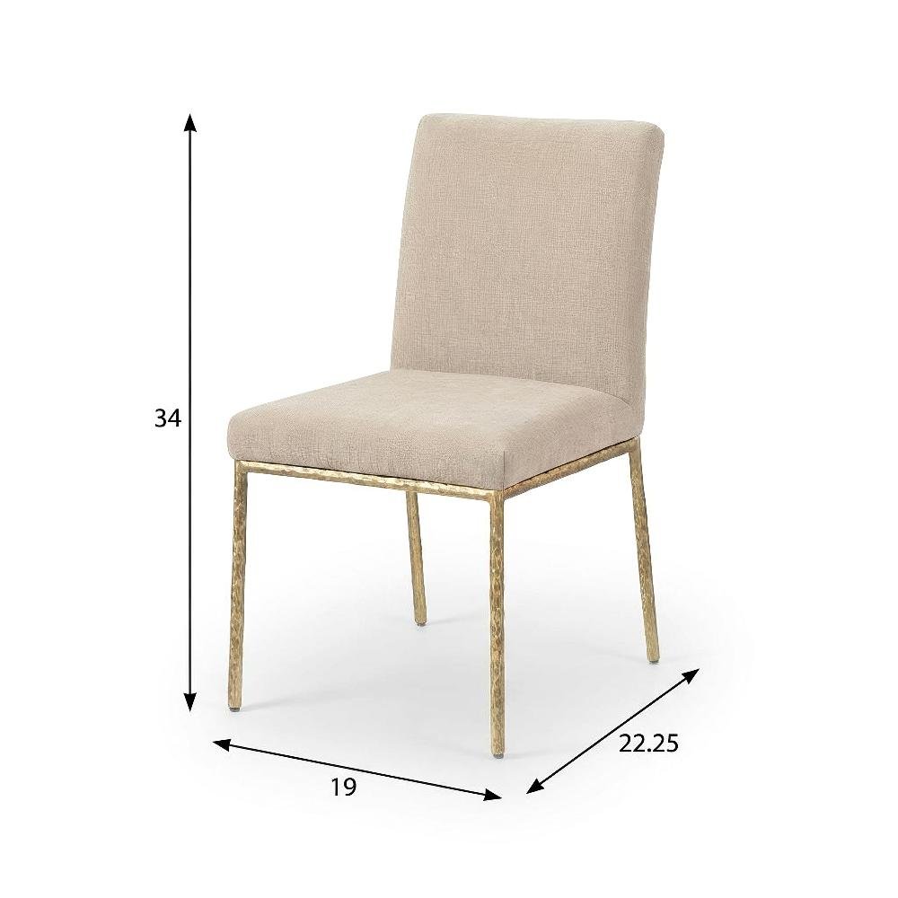 Beige Chenille Upholstered Dining Side Chairs Set of 2 with Cushioned Seats