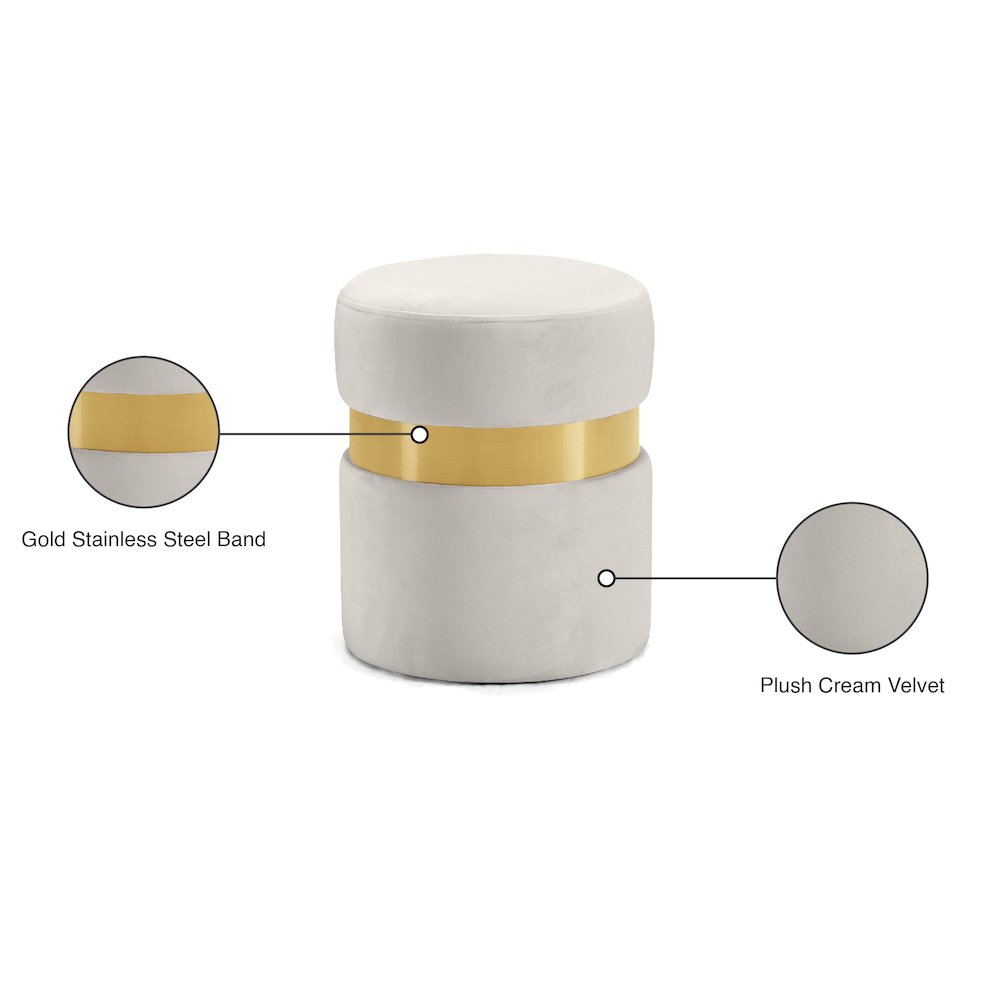Hailey Cream Velvet Ottoman/Stool