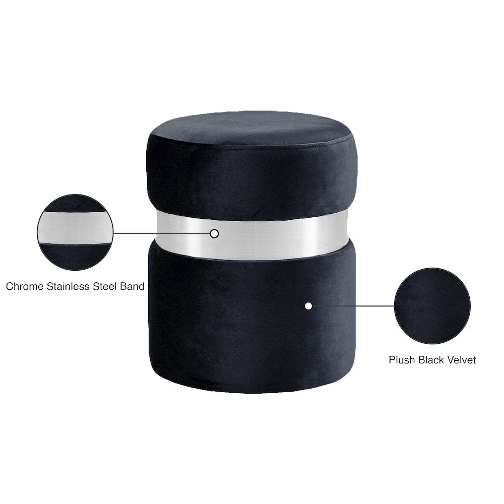 Hailey Black Velvet Ottoman/Stool