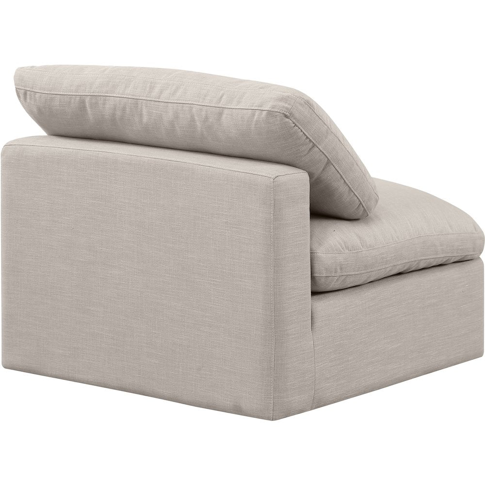 Indulge Beige Linen Textured Fabric Armless Chair