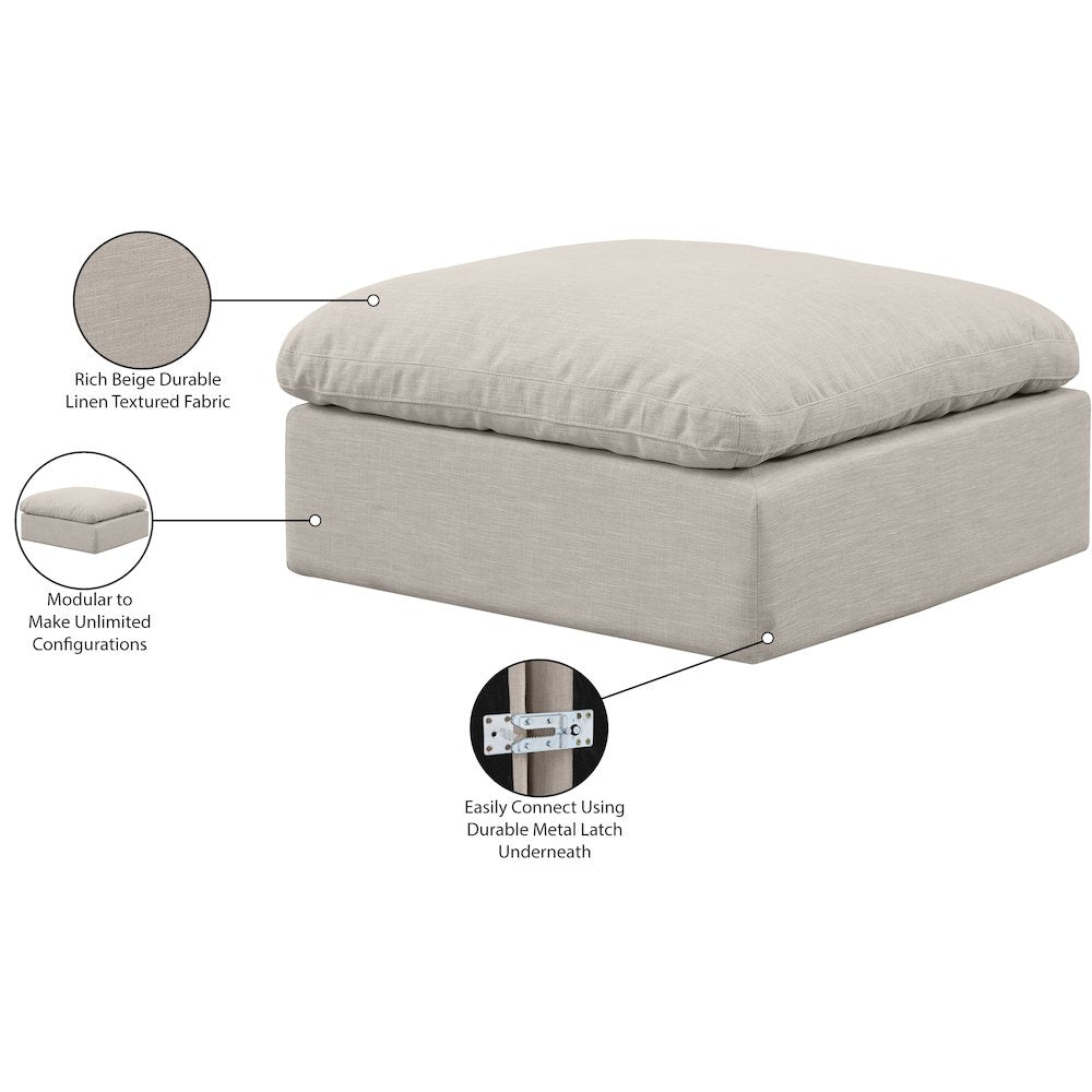 Indulge Beige Linen Textured Fabric Ottoman