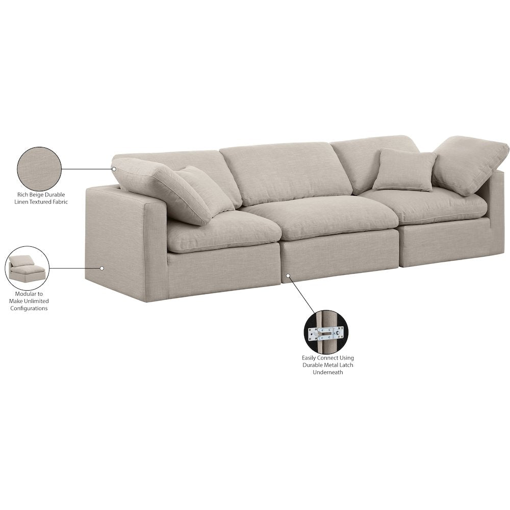 Indulge Beige Linen Textured Fabric Modular Sofa