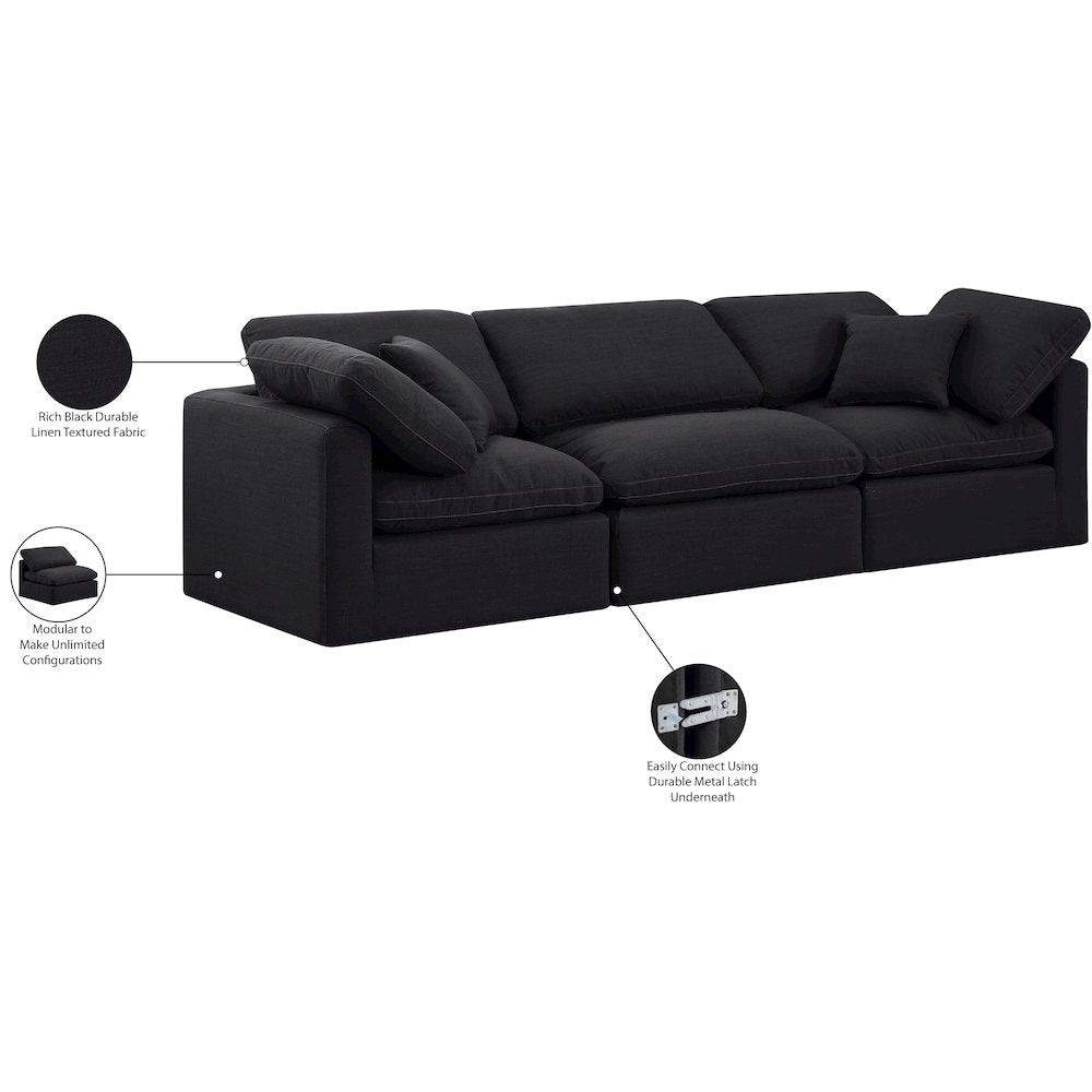 Indulge Black Linen Textured Fabric Modular Sofa