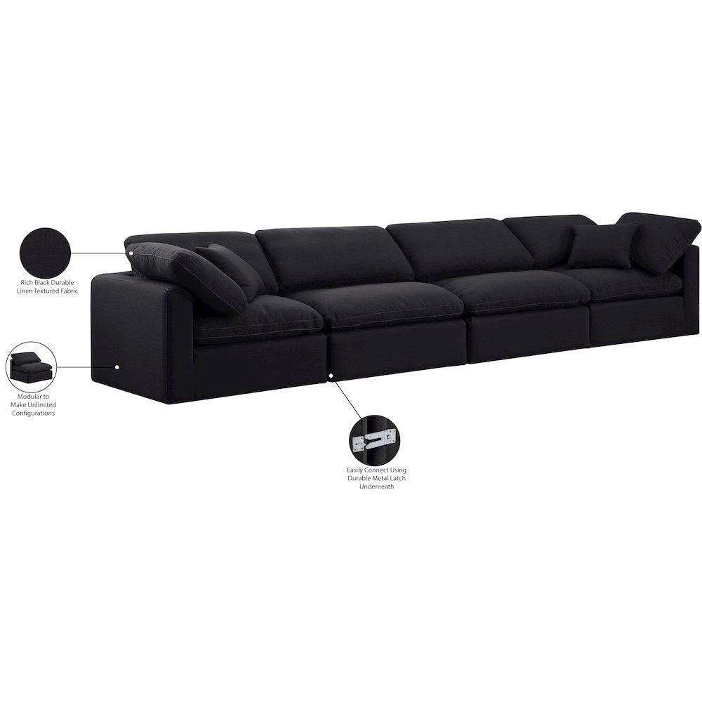 Indulge Black Linen Textured Fabric Modular Sofa