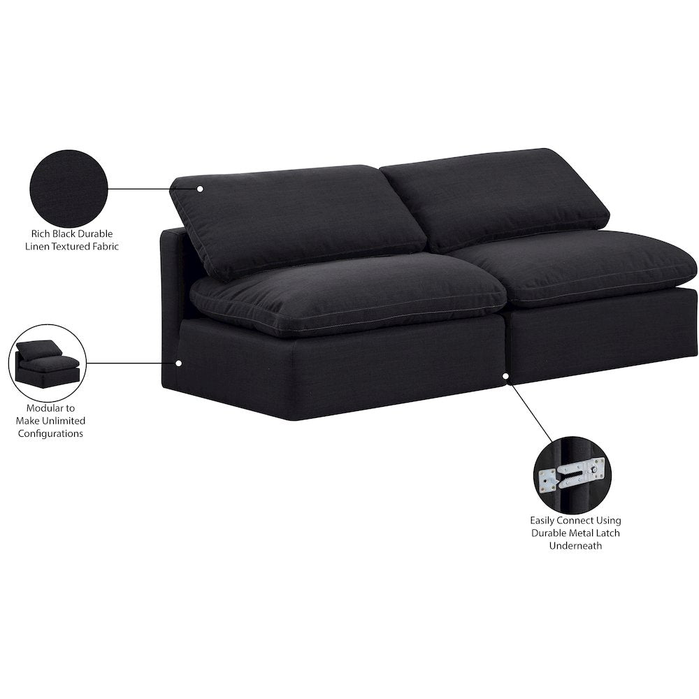 Indulge Black Linen Textured Fabric Modular Sofa