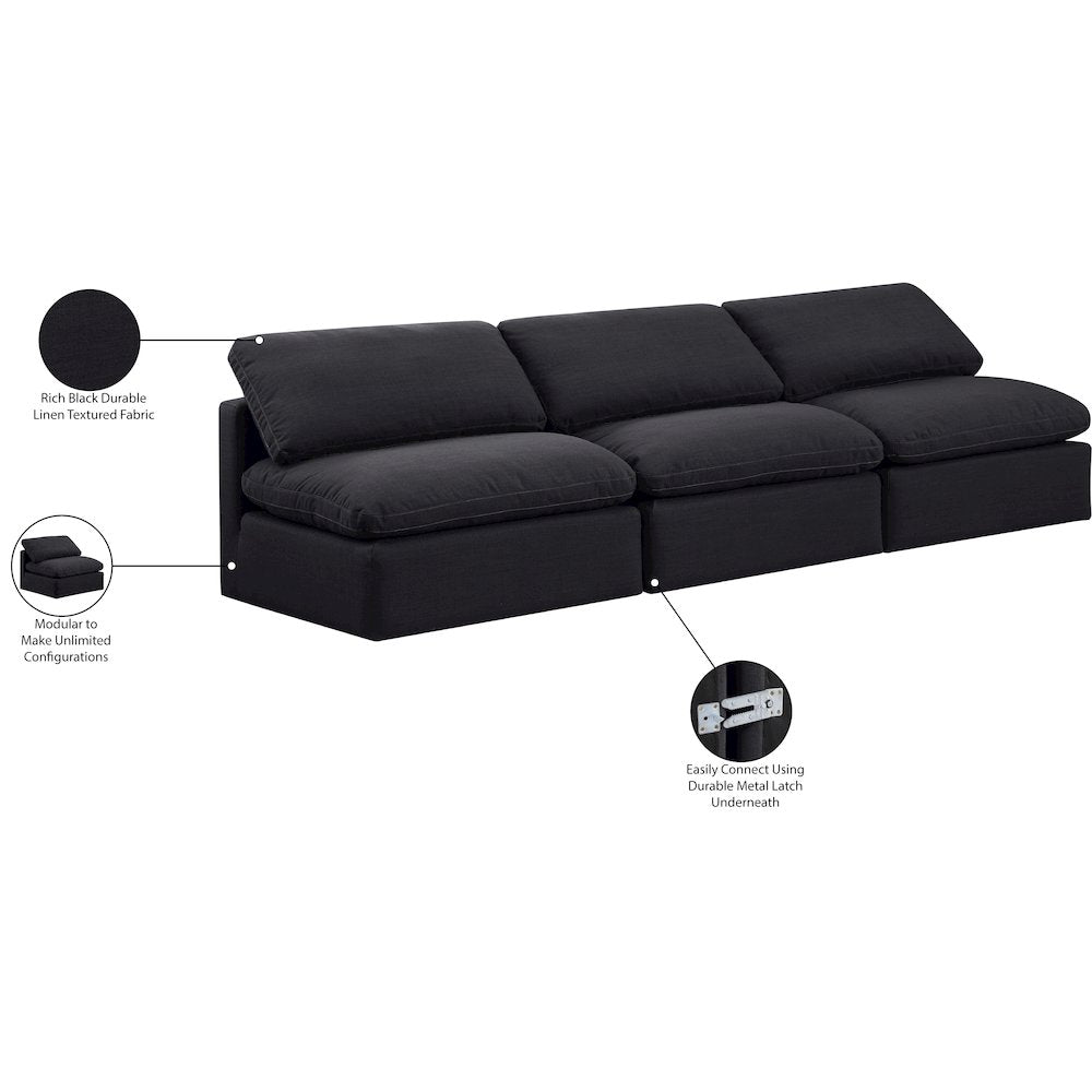 Indulge Black Linen Textured Fabric Modular Sofa