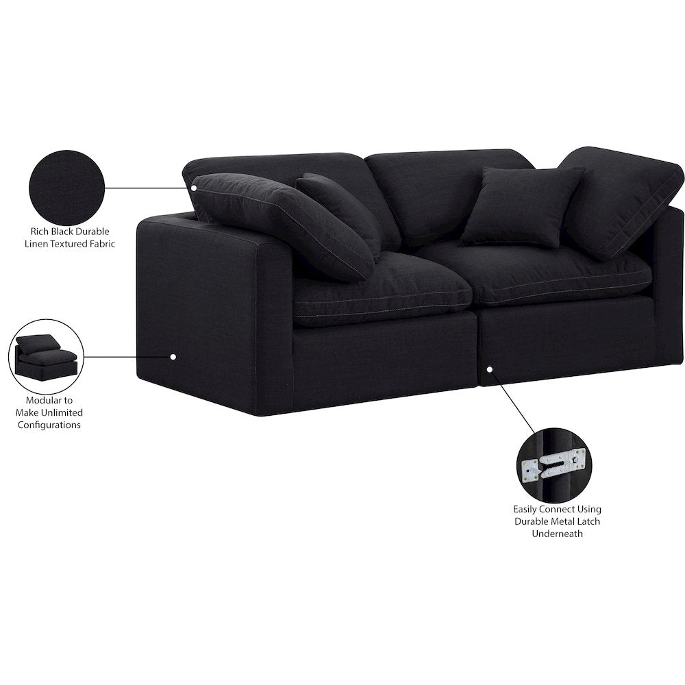 Indulge Black Linen Textured Fabric Modular Sofa