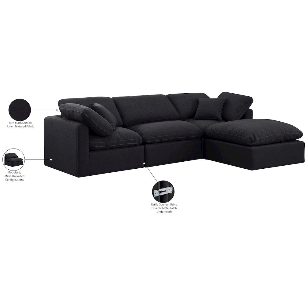 Indulge Black Linen Textured Fabric Modular Sectional