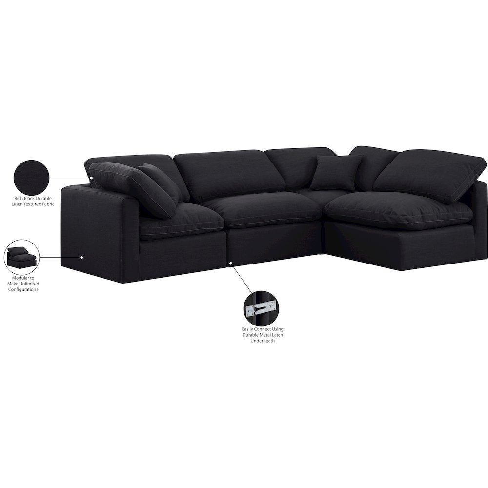 Indulge Black Linen Textured Fabric Modular Sectional