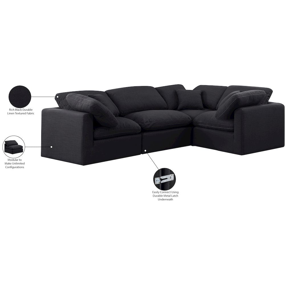 Indulge Black Linen Textured Fabric Modular Sectional