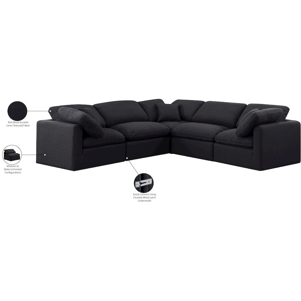 Indulge Black Linen Textured Fabric Modular Sectional
