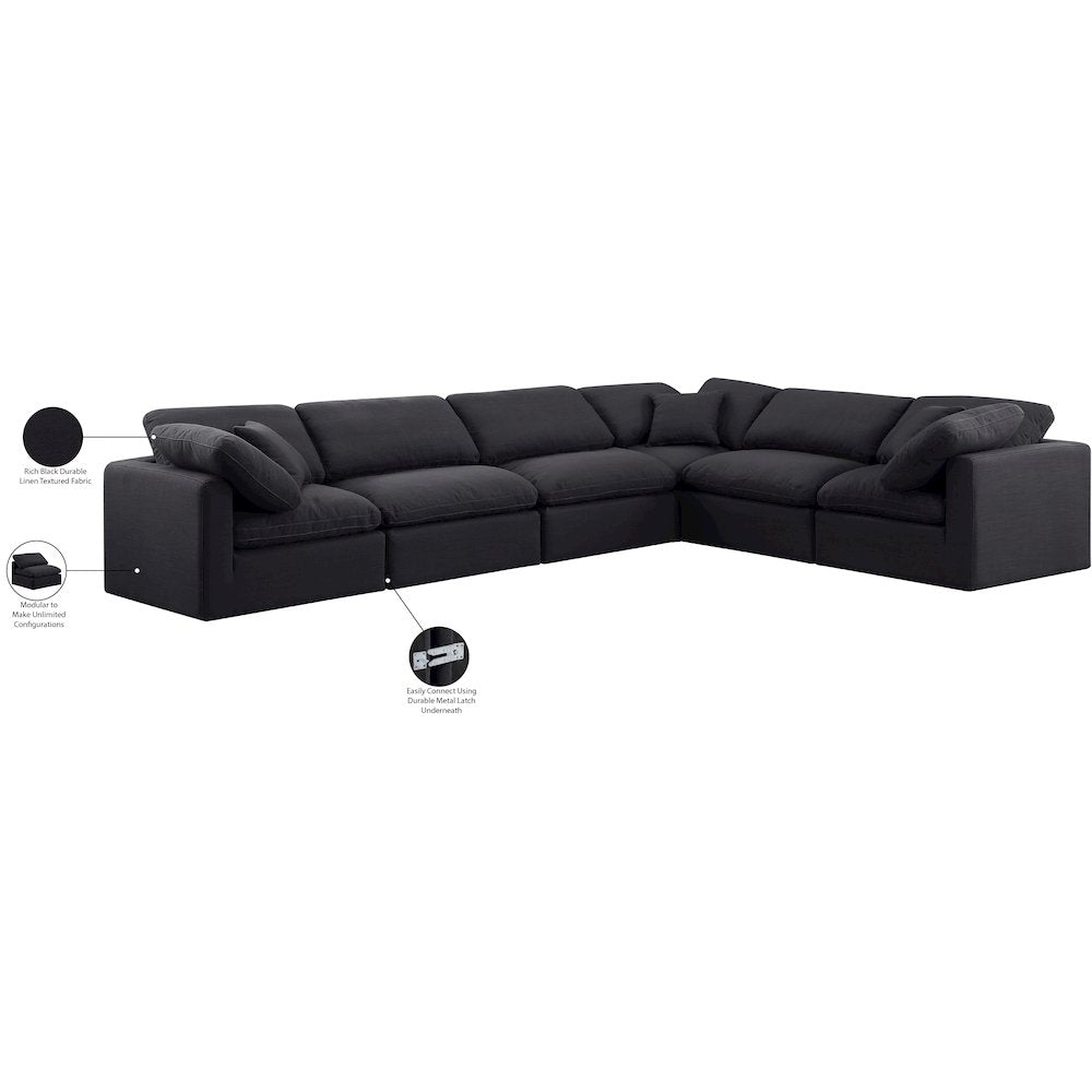 Indulge Black Linen Textured Fabric Modular Sectional