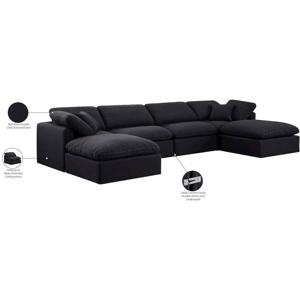 Indulge Black Linen Textured Fabric Modular Sectional